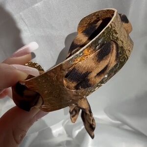 Leopard Print Gold Cuff Bracelet – Wild Animal Pattern Statement Jewelry